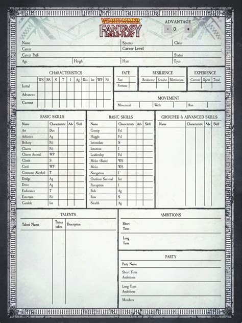 The first is this form-fillable printer friendly character sheet. . Wfrp 4e character sheet excel